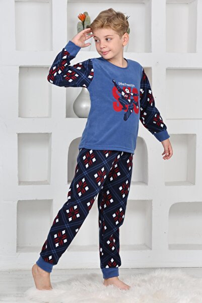 Mutlu City Yeni Sezon Sonbahar/Kış Erkek Çocuk Skate 8 Desenli Polar Pijama Takımı 4536