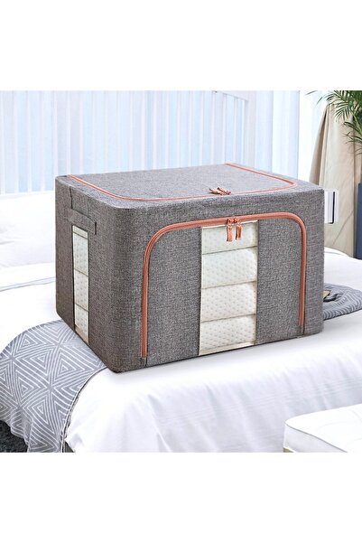 Royal Foldable Storage Box with Zipper, 100L, Textile, Gray with Two Windows