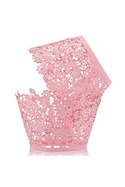 Choice6 50 قطعة من أغلفة الكب كيك المجوفة المقطوعة بالليزر باللون الوردي لحفل...