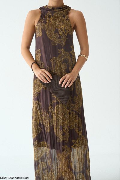 CADDELAMODA Women's Ethnic Pattern Lined Chiffon Dress
