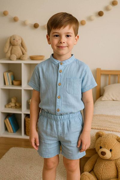 Uslukids Boy's Paris Muslin Fabric Bottom-Top Set