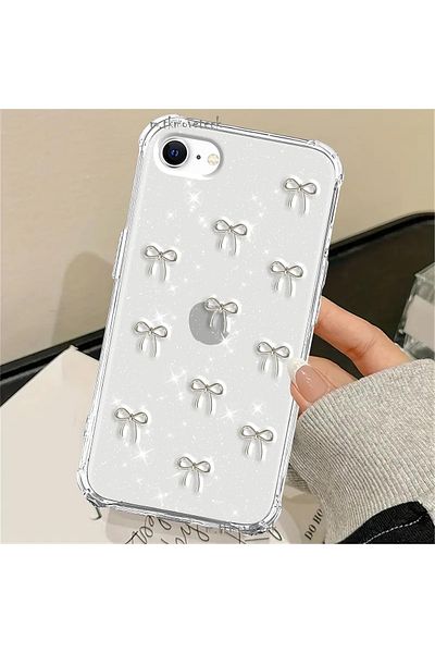 m.tk moveteck حافظة متوافقة مع هاتف iPhone 16e، غطاء لامع صلب شفاف فضي لامع مع كاميرا بارزة
