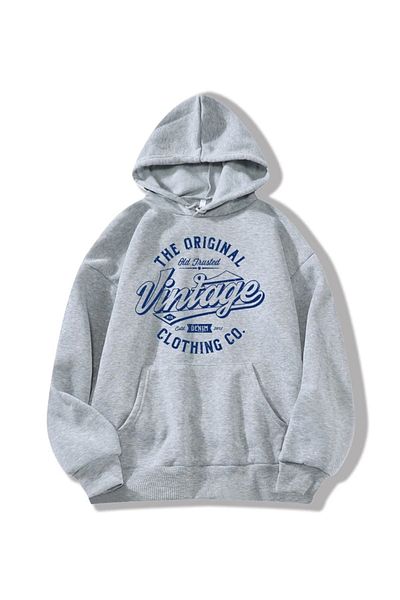 StartMore Gray Unisex Claret Red Hooded Vintage Printed Hoodie