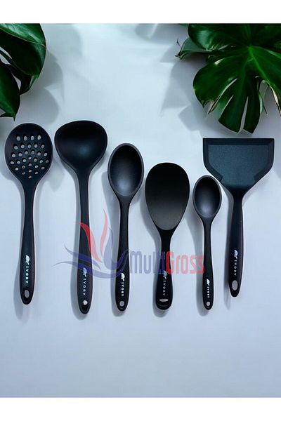 Multiamo Heat Resistant Silicone Tongs Colander Ladle Spatula Spoon Set (30-28-22-20 cm) 14 Pieces