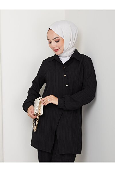 Hb Harma Time Butik Women's Belted Buttoned Strawberry Fabric Black Double Suit