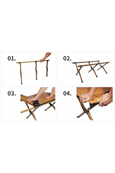 SERSIMO Camping table with quick folding system, steel metal frame, 118x60x45cm, brown