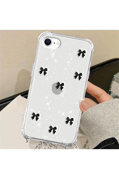 m.tk moveteck حافظة متوافقة مع هاتف iPhone 16e، غطاء لامع صلب شفاف فضي لامع مع كاميرا بارزة