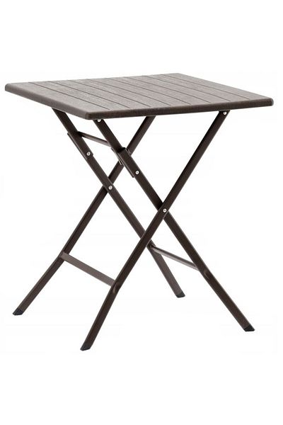 SERSIMO Foldable plastic table, for garden or balcony, 62x62x73cm, brown wood imitation