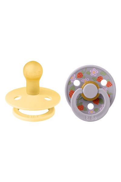 Bibs x LIBERTY - Set de 2 suzete Color Latex, tetină rotundă, 0 luni+ - Unt pal/Gri fosil