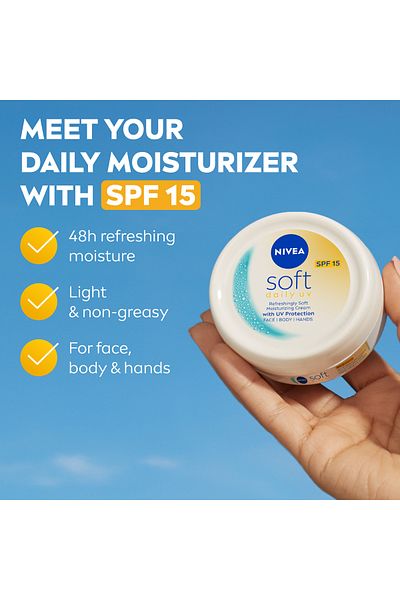 NIVEA Soft Daily UV with SPF15, Moisturizing Cream for Body, Hand & Face, 200ml