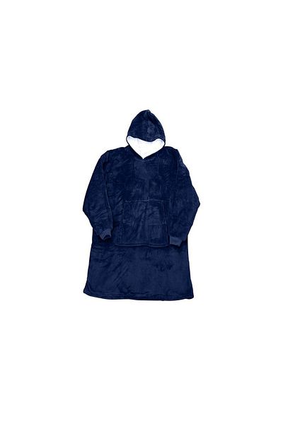 FOXMAG24 Blanket with sleeves and hood, front pocket, padded plush, ultra-light, polyester, blue, one size