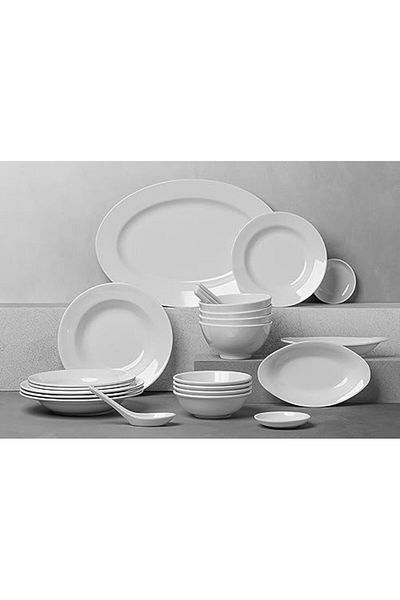 cc bin shihon 25-Piece Melamine Dinner Set for 4 Persons Microwave Safe and Dishwasher Friendly in White Color