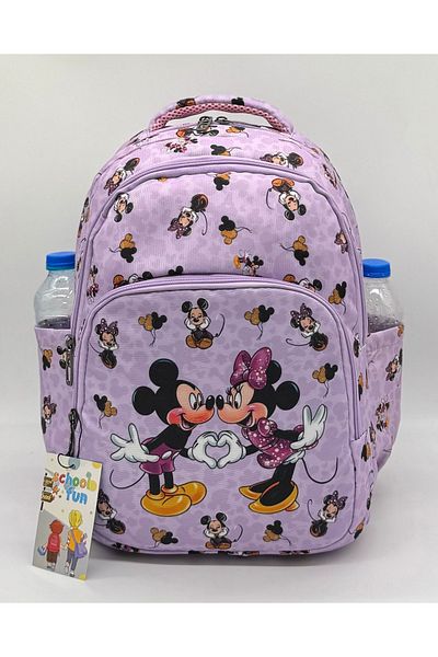 ÇantaExpress Geantă de școală primară cu model de caractere liliac Set de 3 geanți pentru școală primară pentru fete