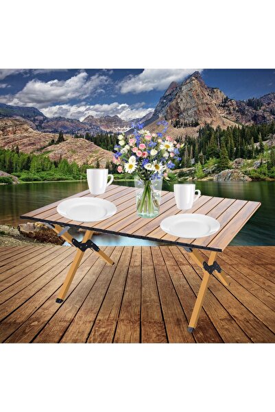 OEM Camping table with quick folding system, metal frame, 90x60x44cm, brown