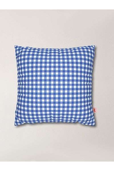 Galia Tasarım Soft Touch Gingham Throw Pillow Case – Blue & White – 45X45 cm
