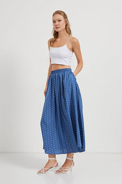 Arma Life Fusta lungă evazată albastră cu talie elastică jacquard pentru femei