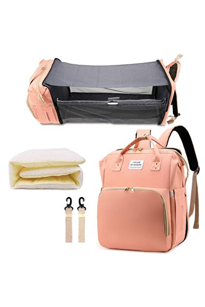 Flippy Rucsac multifuncțional pentru scutece cu pătuț pliabil și bază de înfășat, roz pudrat, 42x32x22 cm