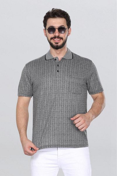 HEDEFNUR TEKSTİL Men's Dad T-Shirt Collar Pocket Patterned New Model Jacquard Classic Cut