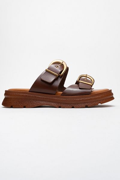 Ataköy Ayakkabı Women's Leather Buckle Slippers