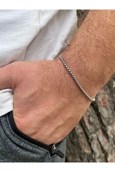 kurukafagift Men's Stainless Steel Chain Bracelet Silver Color Thickness Measure 3 mm
