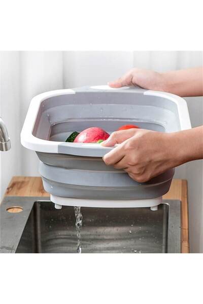 CLICK Tocator Multifunctional, 2 in 1, cu Cos pentru Spalat si Scurgere Alimente, Pliabila, Gri