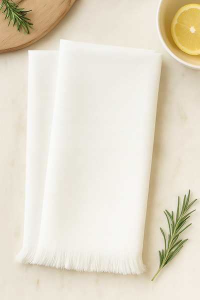 Sera Royal مجموعة من 2 منشفة مطبخ مصنوعة من خيوط خاصة بيضاء من القطن بنسبة 100% - 50 × 70 سم مع شرابة