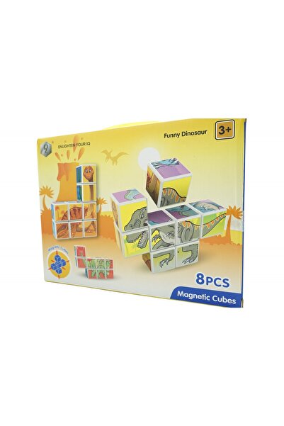 CLICK Set inteligent de cuburi magnetice pentru copii, 8 piese, cutie depozitare, puzzle dinozauri, +3 ani