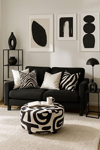 WEBPANYA MOBİLYA WEBPANYA Ahşap Ayak Geniş Oturma Alanı Bohem Özel Tasarım Kumaş Puf Orta Sehpa Salon Oturma Odası