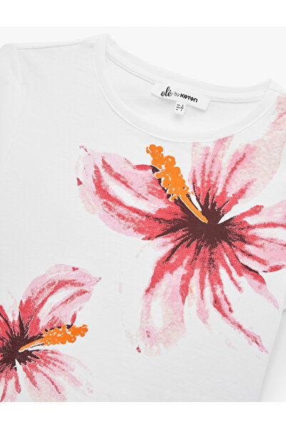 Koton Crew Neck Floral Printed Short Sleeve T-Shirt
