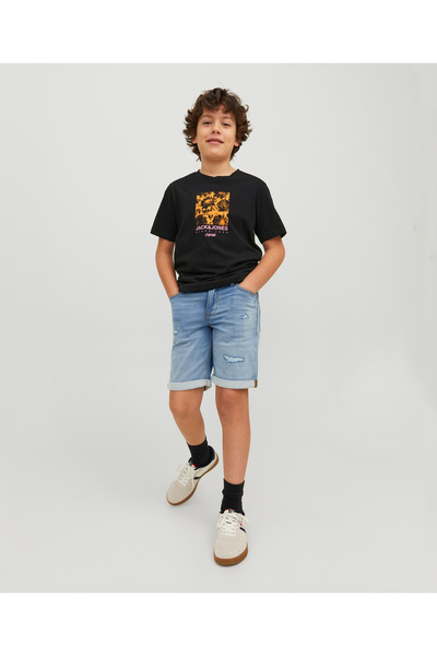 Jack & Jones Junior شورت جينز بجيوب جانبية للصغار - أزرق