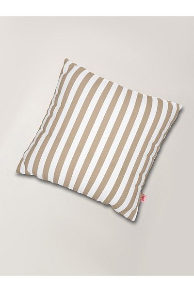 Galia Tasarım Soft Touch Striped Throw Pillow Case – Milky Brown & White – 45X45 cm