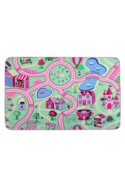 divendi-ro Decorative carpet, for girls, with farm with road pattern, 150x100cm, multicolored