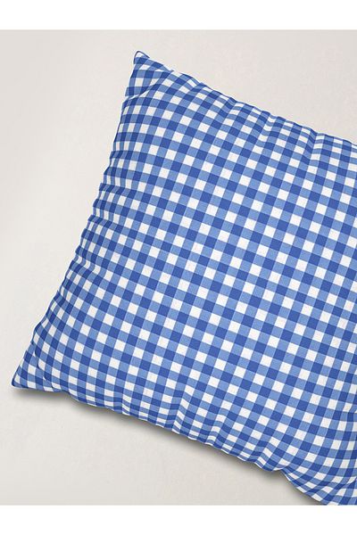 Galia Tasarım Soft Touch Gingham Throw Pillow Case – Blue & White – 45X45 cm