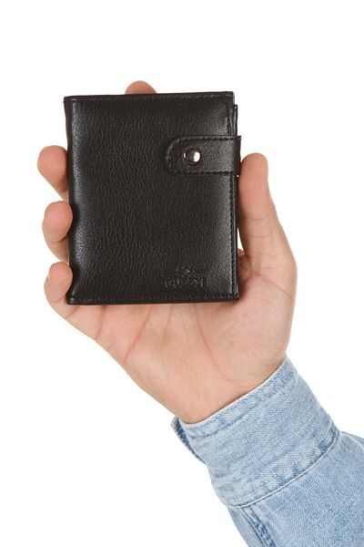 Newish Polo Мъжки кожен портфейл с отделение за монети и държач за карти (10X12 см) – черен