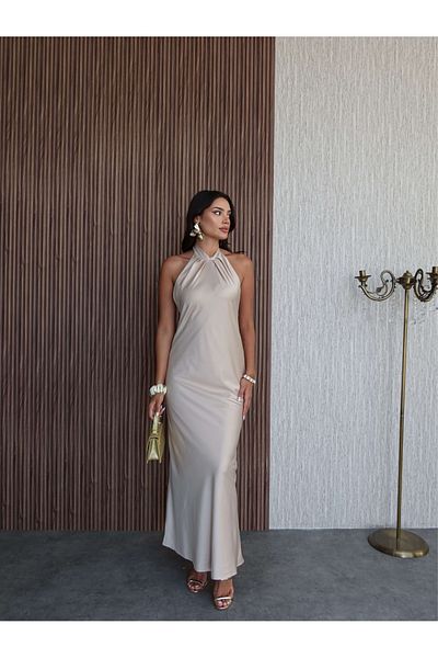 ESRAHELVACI Rochie din satin cu șireturi în față