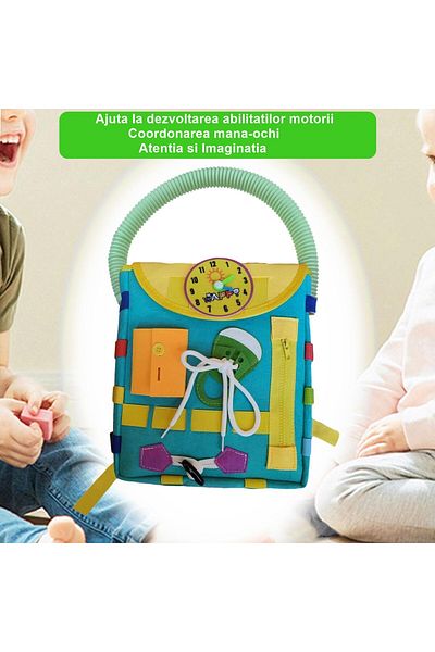 Flippy Rucsac Montessori, Flippy, Fidget Pop, Catarame, Fermoare, Jucării Senzoriale, Turcoaz