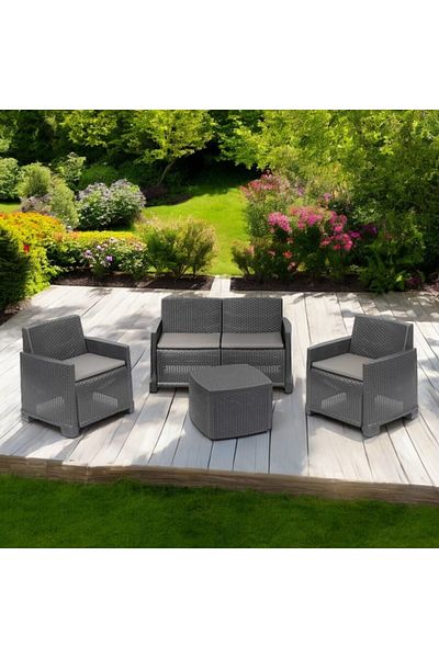Progarden Set mobilier de grădină/terasă COMO 4 piese, polipropilenă, canapea 2 locuri, 2 scaune, masă, perne