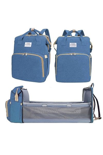 Flippy Rucsac multifuncțional, pliabil, pătuț, bază pentru înfășat, buzunar termic, albastru deschis