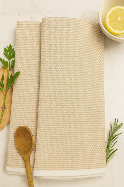 Sera Royal طقم منشفة مطبخ مكون من 2 – 50x70 سم 100% قطن منسوج على شكل وافل