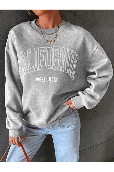 StartMore Gray Unisex Women/Men California Special Series Oversize Crew Neck Cotton