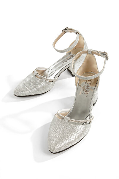 CEMAY 5cm Thick Heel Women's Shoes with Pointed Toe, Closed Back, with Open Stone Accessories