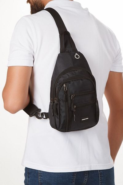 Newish Polo Men's Fabric USB Headphone Outlet Bodybag Chest and Shoulder Bag - Black - White