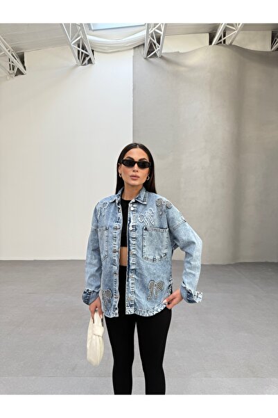 SOLİS MODA Jachetă de blugi pentru femei, albastru, spălat cu zăpadă