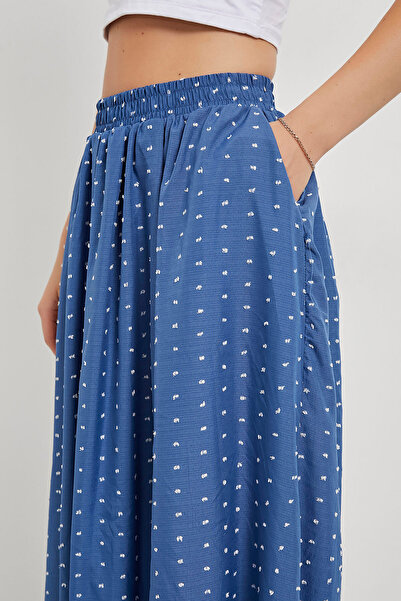 Arma Life Women's Jacquard Waist Elastic Loose Blue Long Flared Skirt