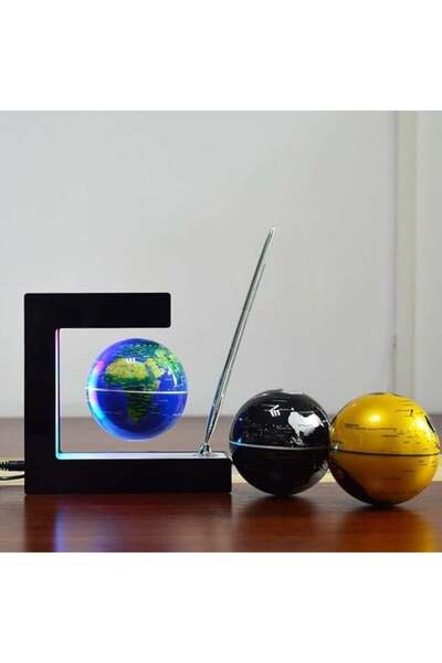 FOXMAG24 Magnetic levitating globe, auto-rotating, USB powered, LED light, square stand, black