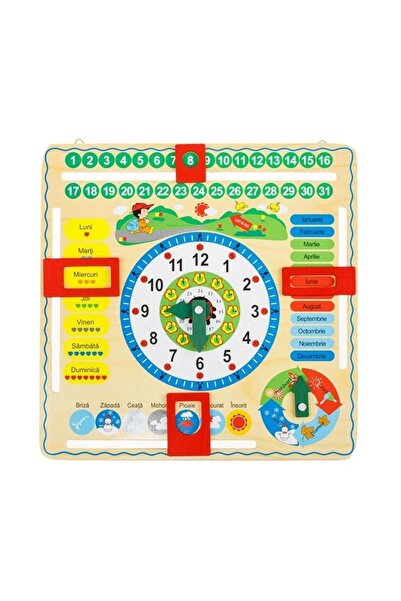 divendi-ro Ceas calendar educațional din lemn, 3 ani+, 30,5x30,5 cm