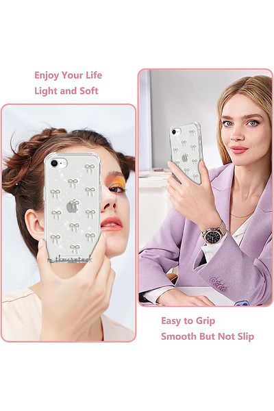 m.tk moveteck حافظة متوافقة مع هاتف iPhone 14 Pro Max، غطاء لامع بتصميم فيونكة شفاف لامع من الإيبوكسي الفضي للكاميرا