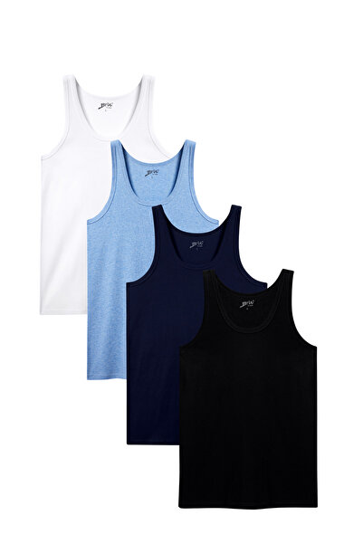 Brix 1004 Multi Color Men's 4-Piece 100% Cotton Sleeveless U-Neck Ribbed Unde...