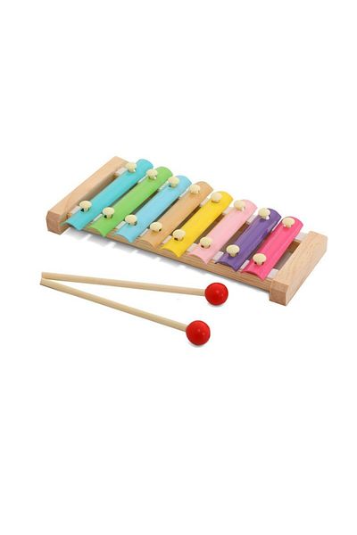 CLICK Instrument Muzical Xilofon, din Lemn, 8 Note Muzicale, 2 Bete de Percutie, 4-6 Ani, Multicolor Paste