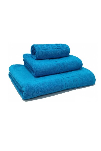 Sale4u Set 3 Prosoape de Baie Bumbac 100%, Turcoaz, Model Grecesc, Absorbție ...